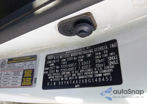 2011 Kia Sorento Lx V6 из США, поврежденный, VIN 5XYKT4A2XBG148452